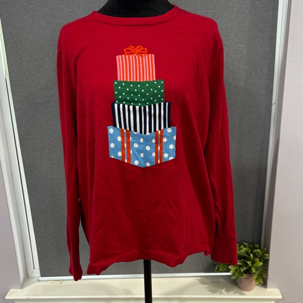 Lands' End Red Sweatshirt with Gift Box Design